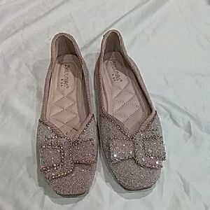 Embellished Pink Bow Slip-On Flats